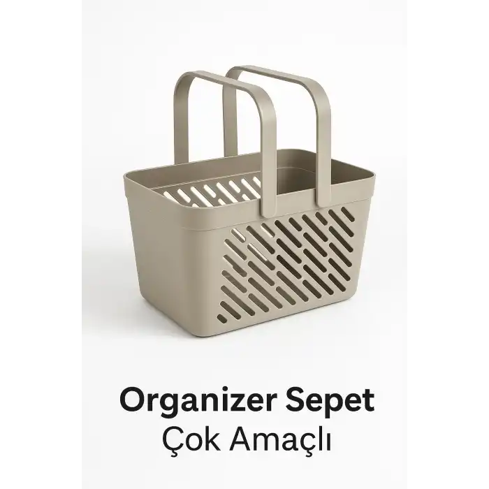 2li Gri Kulplu Organizer Sepet Mutfak Banyo Düzenleyici Taşıma Seti