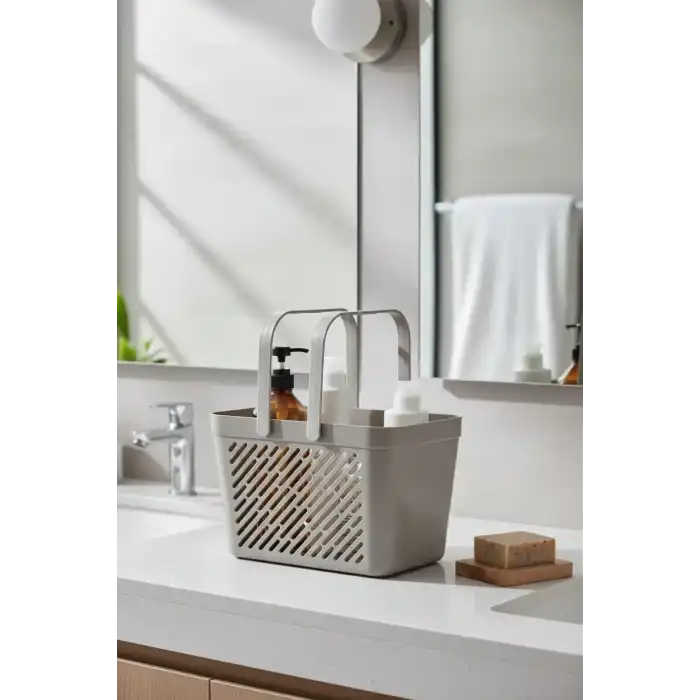 2li Gri Kulplu Organizer Sepet Mutfak Banyo Düzenleyici Taşıma Seti