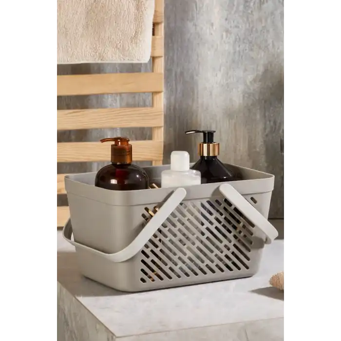 3lü Gri Çok Amaçlı Kulplu Sepet Mutfak Banyo Çamaşır Organizer Seti