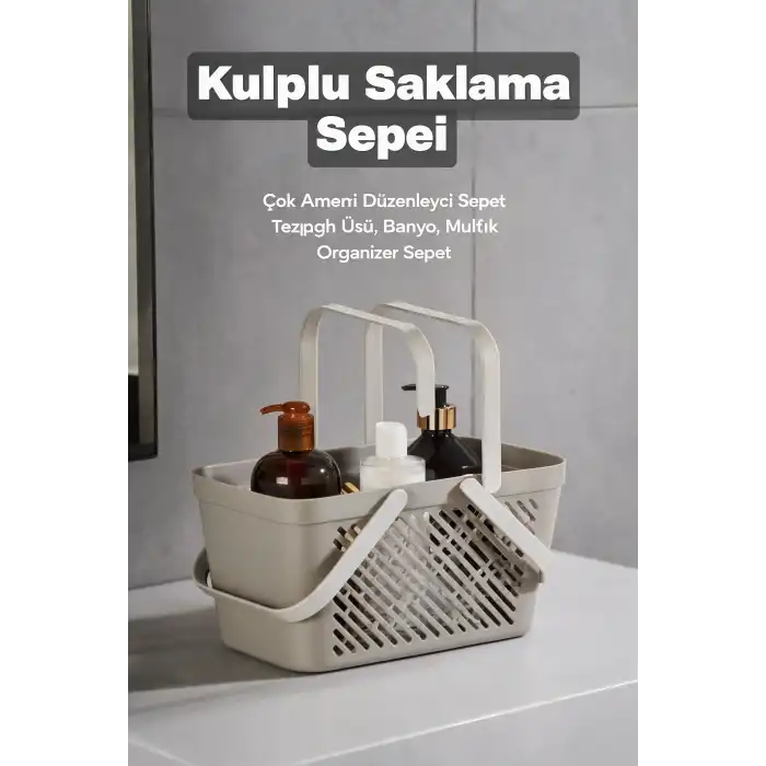 4lü Gri Mutfak Düzenleyici Kulplu Sepet Banyo Çamaşır Organizer Seti