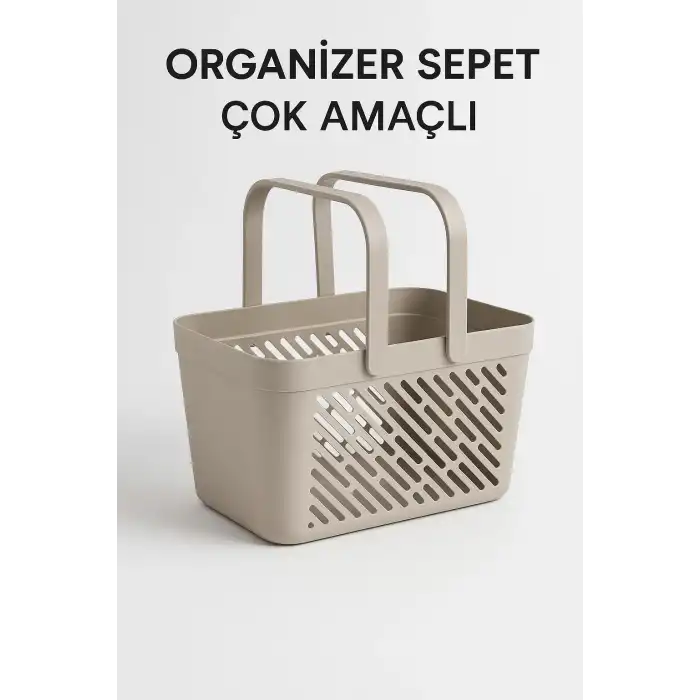 4lü Gri Mutfak Düzenleyici Kulplu Sepet Banyo Çamaşır Organizer Seti