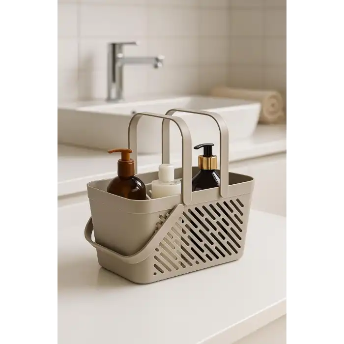 5li Gri Kulplu Sepet Çok Amaçlı Mutfak Banyo Düzenleyici Organizer Seti