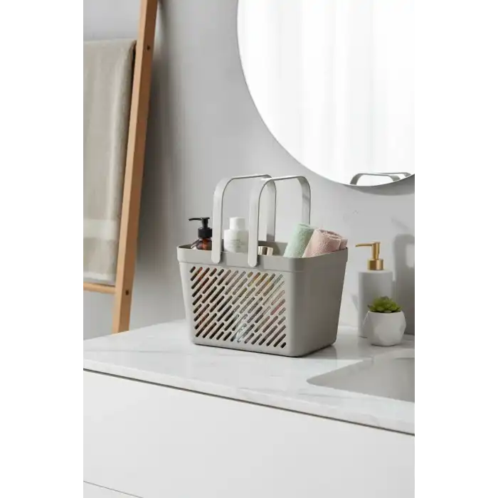 6lı Gri Çok Amaçlı Organizer Sepet Kulplu Mutfak Banyo Saklama Seti
