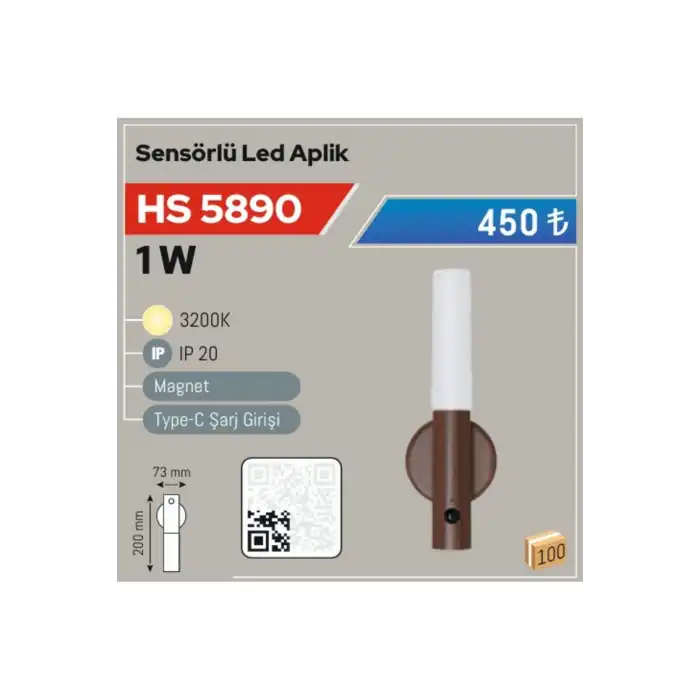1W Magnetli Sensörlü LED Aplik HS-5890 Kablosuz Duvar Lambası Gün Işığı