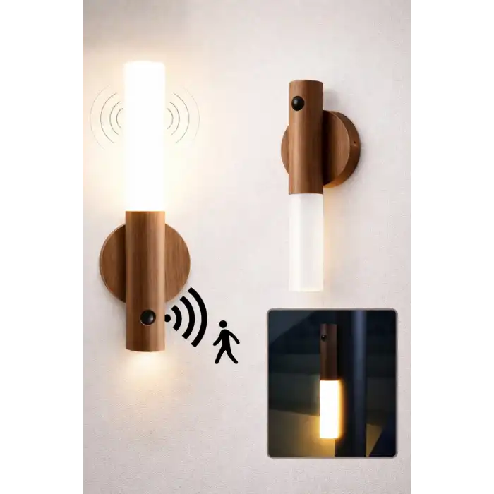 Sensörlü Dekoratif Meşale Duvar Aplik LED Gece Lambası Mıknatıslı Model