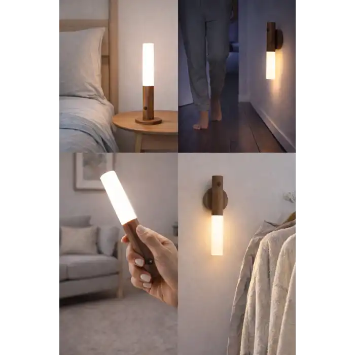 Sensörlü Dekoratif Meşale Duvar Aplik LED Gece Lambası Mıknatıslı Model