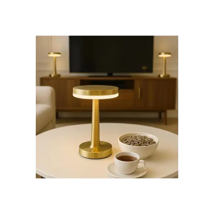 Gold Mantar Masa Lambası 3 Renk Modlu Kablosuz Şarjlı Dekoratif Metal LED Abajur