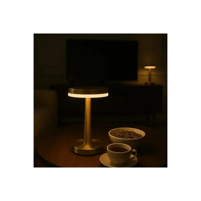 Gold Mantar Masa Lambası 3 Renk Modlu Kablosuz Şarjlı Dekoratif Metal LED Abajur