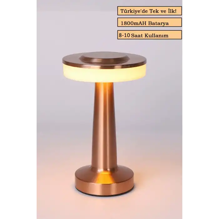 Rose Gold Dokunmatik Şarjlı Masa Lambası Dim Edilebilir Dekoratif Kablosuz Abajur