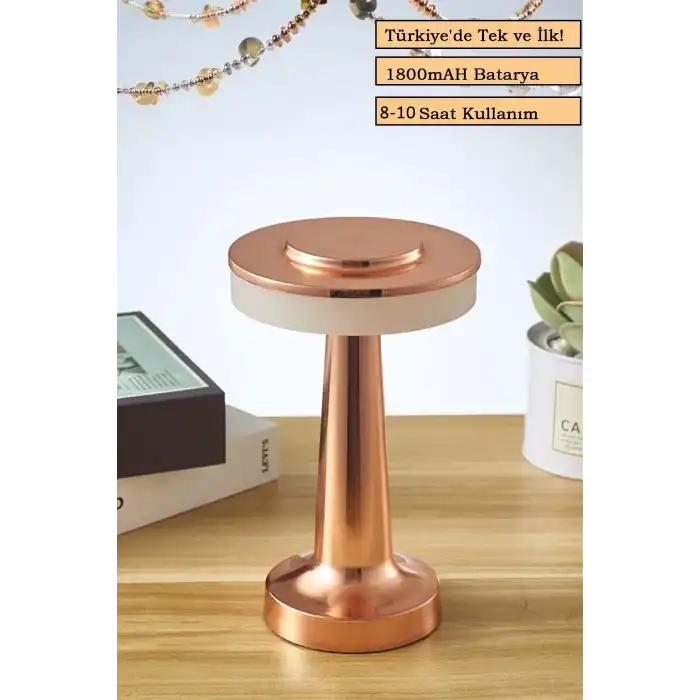 Rose Gold Dokunmatik Şarjlı Masa Lambası Dim Edilebilir Dekoratif Kablosuz Abajur
