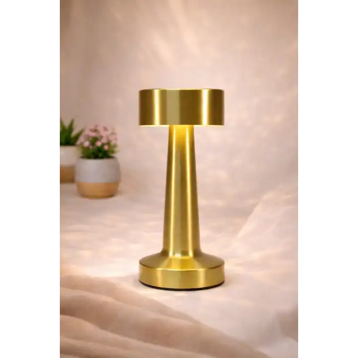 Gold Metal Dokunmatik Şarjlı Masa Lambası 3 Işık Parlaklık Ayarlı Gece Abajuru LED