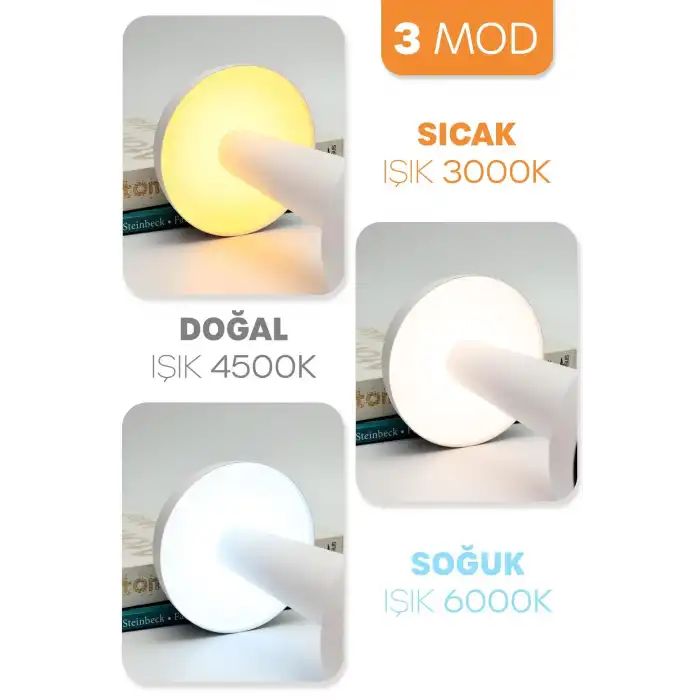 Gold Metal Dokunmatik Şarjlı Masa Lambası 3 Işık Parlaklık Ayarlı Gece Abajuru LED