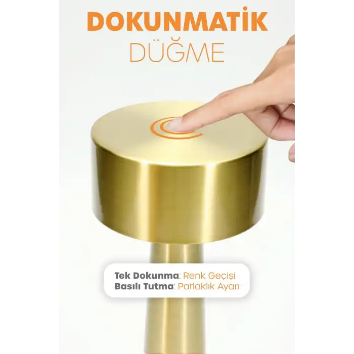 Gold Metal Dokunmatik Şarjlı Masa Lambası 3 Işık Parlaklık Ayarlı Gece Abajuru LED