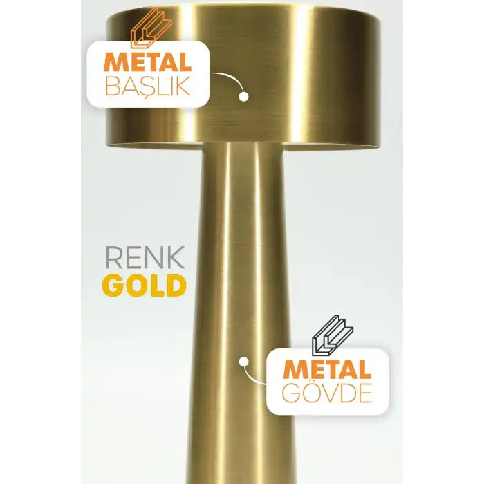 Gold Metal Dokunmatik Şarjlı Masa Lambası 3 Işık Parlaklık Ayarlı Gece Abajuru LED