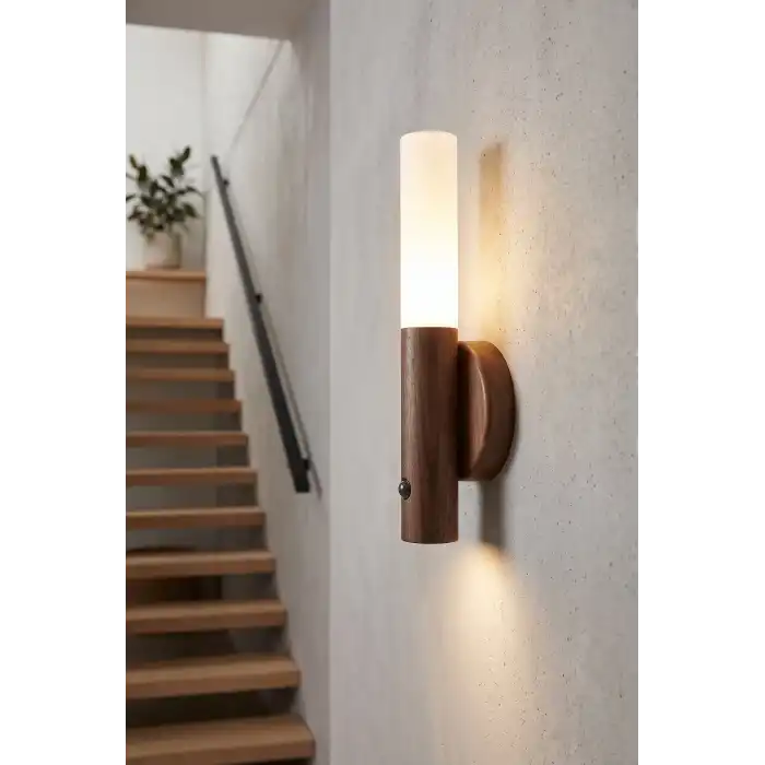 Sensörlü Şarjlı LED Ahşap Renk Duvar Aplik Kablosuz Günışığı Dekoratif Lüks Lamba