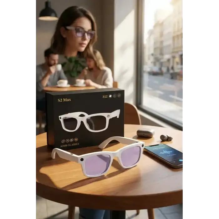 Yapay Zeka Destekli Beyaz Akıllı Gözlük Kamera Mikrofon Bluetooth Kullanım