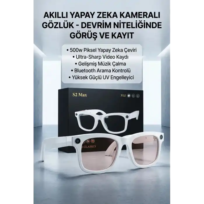 Kameralı Beyaz Akıllı Gözlük Yapay Zeka Destekli Şık Günlük Kullanım Premium
