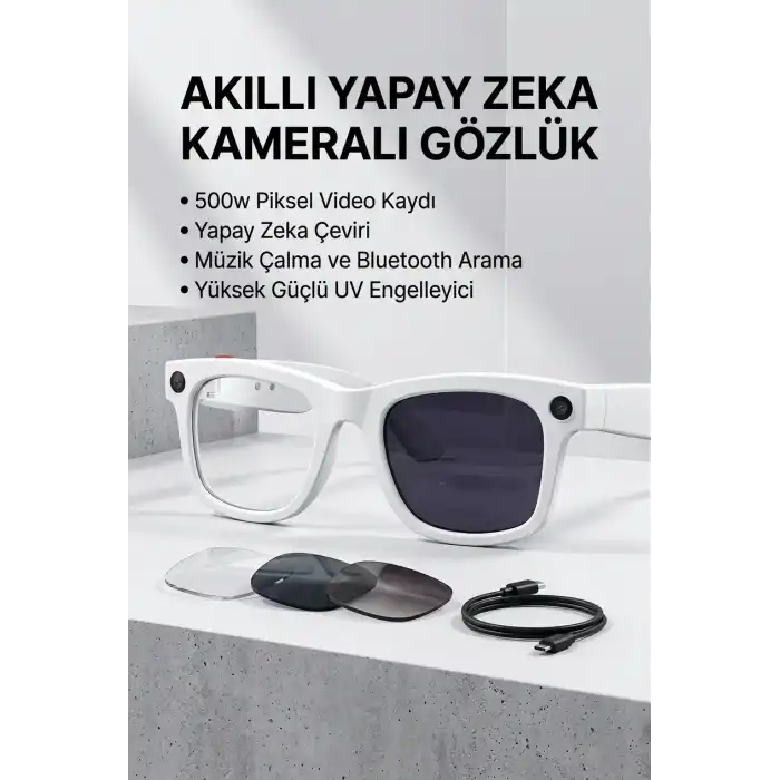 Beyaz Bluetooth Akıllı Gözlük Müzik Görüşme Kamera ve Mikrofon Özellikli