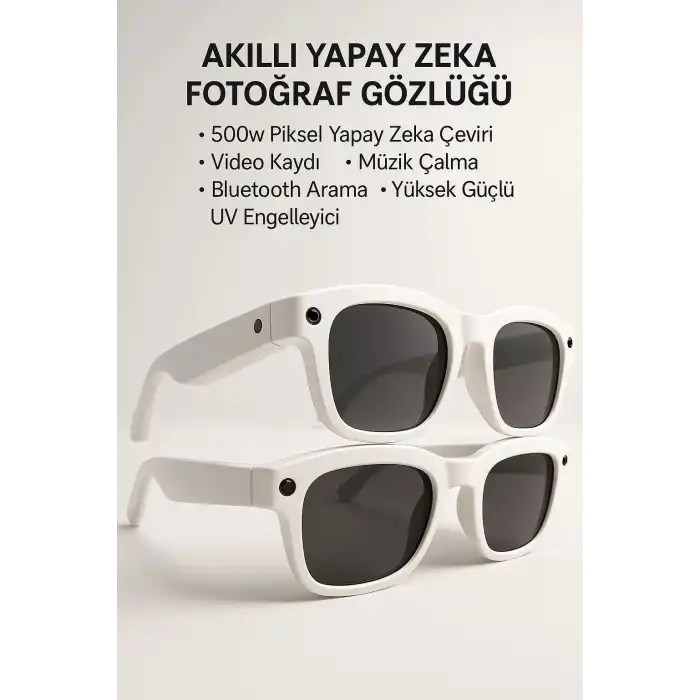 Beyaz Yapay Zeka Akıllı Gözlük Çeviri Sesli Asistan Kamera Bağlantılı Premium