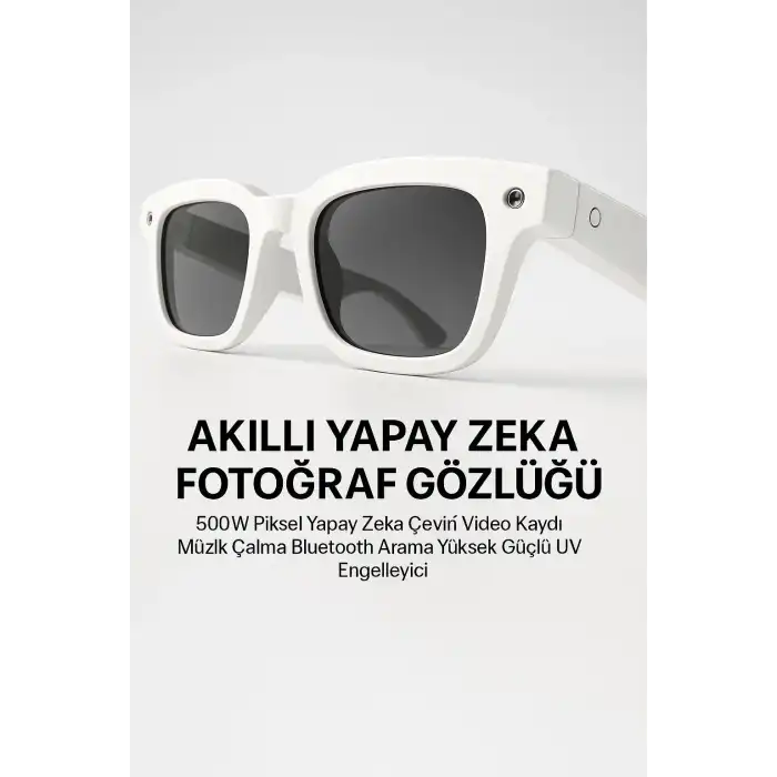 Beyaz Akıllı Kamera Gözlüğü Fotoğraf Video Çekimi ve Bluetooth Kullanım