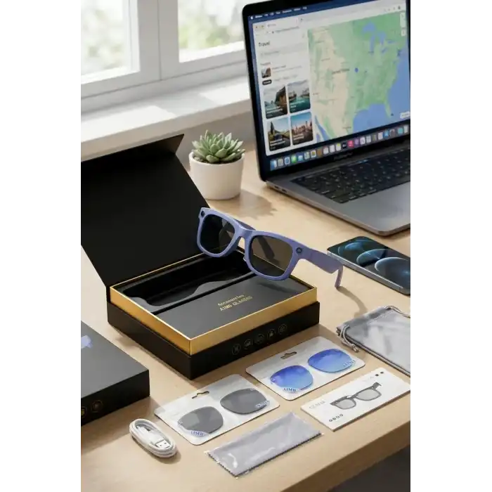 Bluetooth Destekli Mor Akıllı Gözlük Kamera Fotoğraf Video Kullanımı Premium