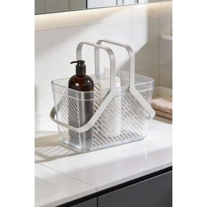 1li Gri Çok Amaçlı Kulplu Sepet Mutfak Banyo Organizer Taşıma Sepeti