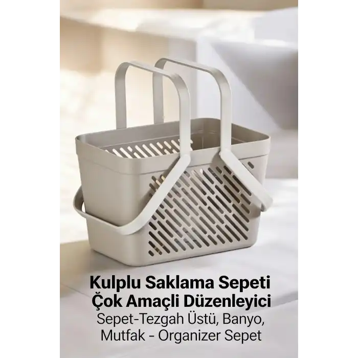 1li Gri Çok Amaçlı Kulplu Sepet Mutfak Banyo Organizer Taşıma Sepeti