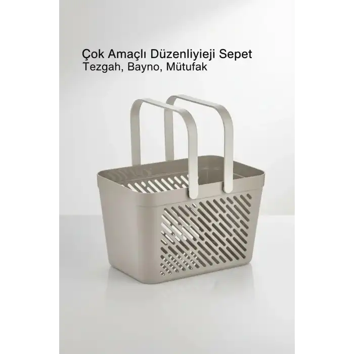 1li Gri Çok Amaçlı Kulplu Sepet Mutfak Banyo Organizer Taşıma Sepeti