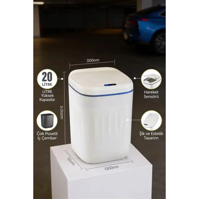 20 Litre Hareket Sensörlü Akıllı Çöp Kovası Beyaz