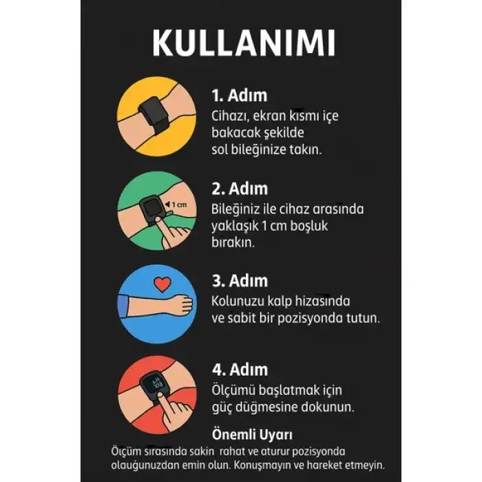 Türkçe Konuşan Şarjlı Bilekten Dijital Tansiyon ve Nabız Ölçüm Cihazı LCD Ekranlı