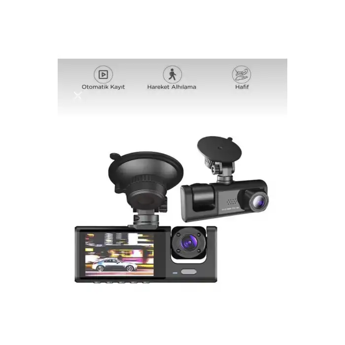 WiFi Destekli 1080p 3 Kameralı Araç İçi Kamera LCD Ekranlı Gece Görüşlü G Sensörlü