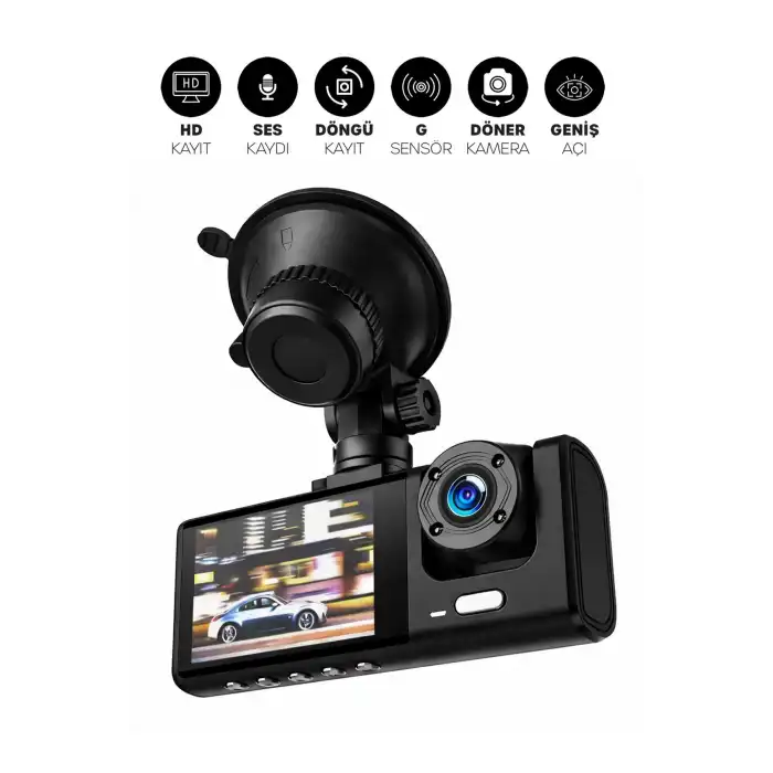 C309 Tipi 3 Kameralı LCD Ekran Araç Kamerası Hareket Sensörlü Gece Görüşlü G Sensörlü