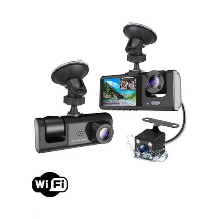 A98 Tipi WiFi Full HD 3 Kameralı Araç İçi Güvenlik Kamerası Gece Görüşlü G Sensörlü
