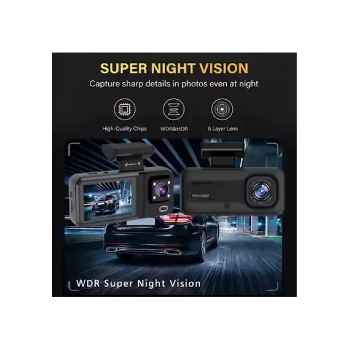 32GB Uyumlu 3 Kameralı Araç İçi Güvenlik Kamerası 1080p Kayıtlı Gece Görüşlü G Sensörlü