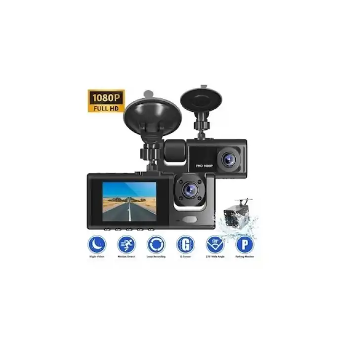 Black Box Traffic Recorder 3 Kameralı Araç Kamerası Geri Görüş Destekli Gece Görüşlü