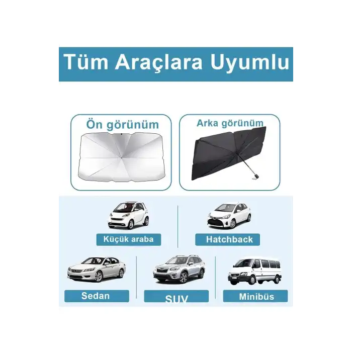 Katlanabilir Şemsiyeli Araç Ön Cam Güneşliği UV Korumalı Isı Yansıtıcı Tüm Araçlara Uygun