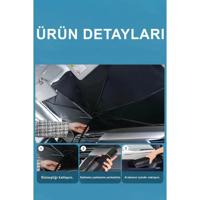 Katlanabilir Şemsiyeli Araç Ön Cam Güneşliği UV Korumalı Isı Yansıtıcı Tüm Araçlara Uygun