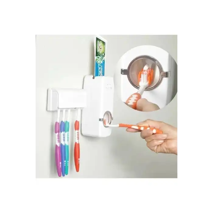 5li Diş Fırçalık Macun Sıkıcı Seti Duvara Monte Beyaz Hijyenik Pratik Organizer