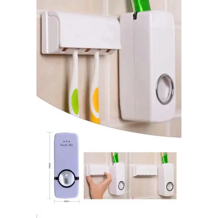 5li Diş Fırçalık ve Otomatik Macun Sıkacağı Duvar Askılı Beyaz Pratik Banyo Seti