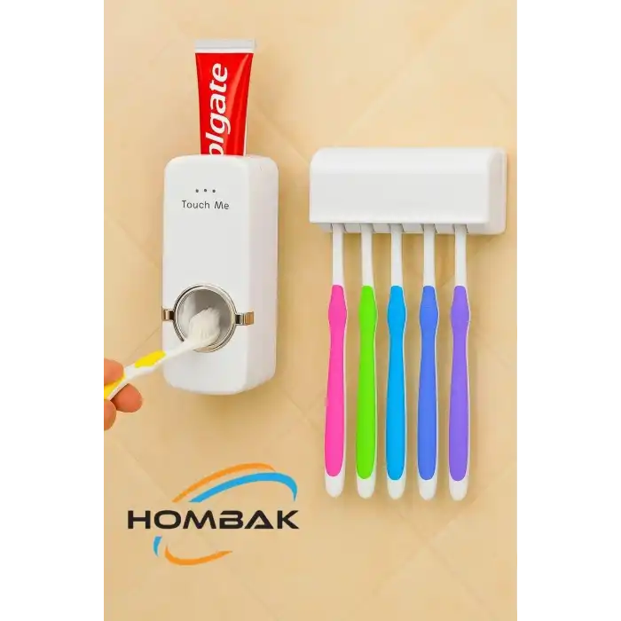 5li Diş Fırçalık Macun Sıkıcı Seti Duvara Monte Beyaz Hijyenik Pratik Organizer