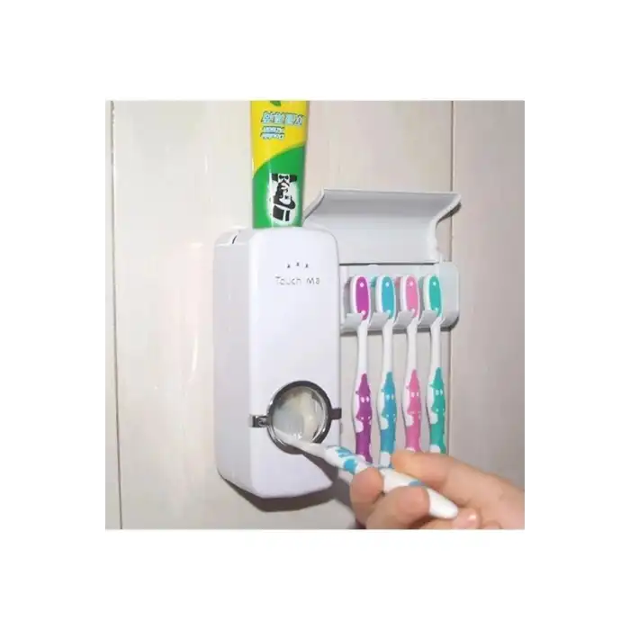 5li Diş Fırçalık Macun Sıkıcı Seti Duvara Monte Beyaz Hijyenik Pratik Organizer