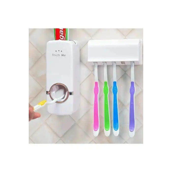 5li Diş Fırçalık Macun Sıkıcı Seti Duvara Monte Beyaz Hijyenik Pratik Organizer