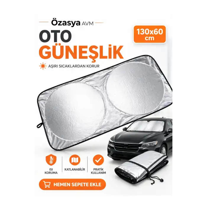 Katlanabilir Araç Ön Cam Güneşliği 150x70cm Isı ve Işık Yalıtımlı Yazlık Aksesuar
