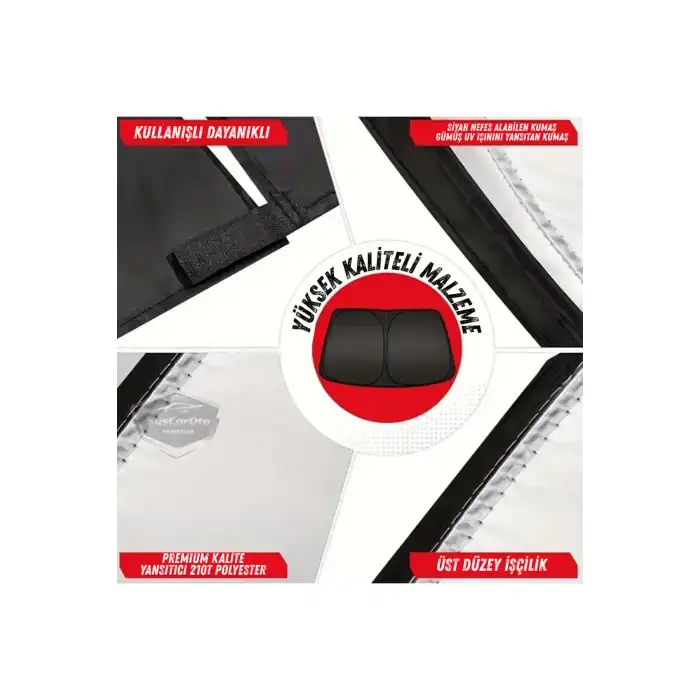 Premium Katlanır Oto Ön Arka Cam Güneşliği Metalize Isı Yalıtımlı Çantalı 150x70cm