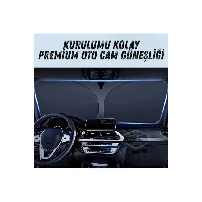 Premium Katlanır Oto Ön Arka Cam Güneşliği Metalize Isı Yalıtımlı Çantalı 150x70cm