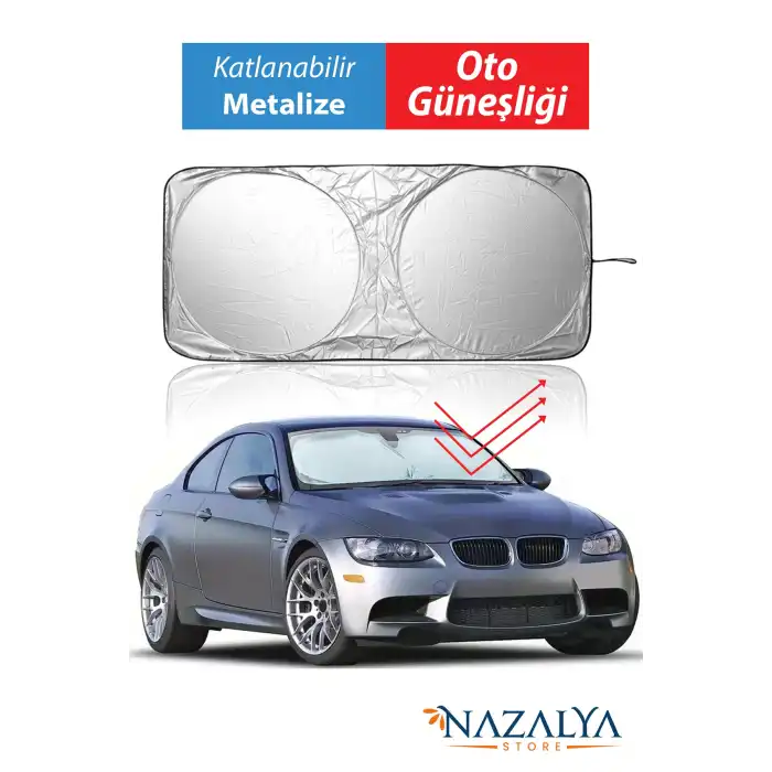 Katlanır Araba Ön Cam Güneşliği Metalize Isı Yalıtımlı Yazlık 150x70cm Otomobil Aksesuarı