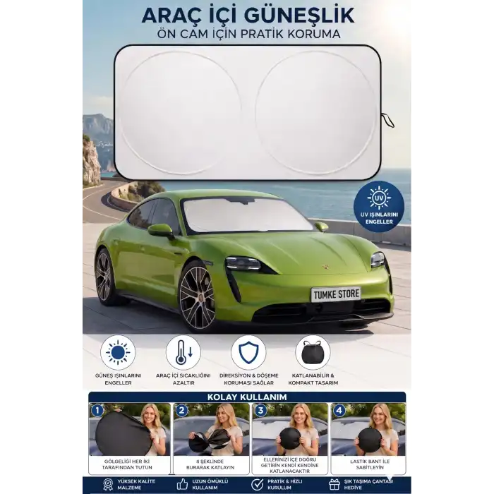 Premium Büyük Boy Katlanır Oto Ön Cam Güneşliği Isı Yansıtıcı UV Otomobil Aksesuarı