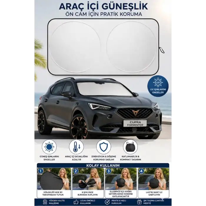 Premium Büyük Boy Katlanır Oto Ön Cam Güneşliği Isı Yansıtıcı UV Otomobil Aksesuarı