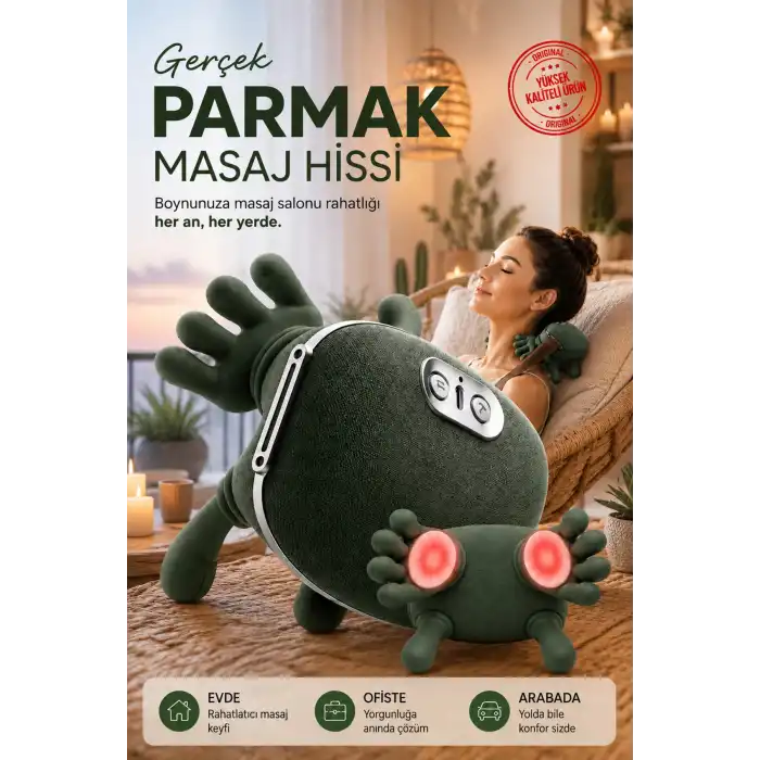 Yeşil Isıtmalı El Hissi Boyun Omuz ve Sırt Masaj Yastığı Şarjlı Yoğurma Etkili Model