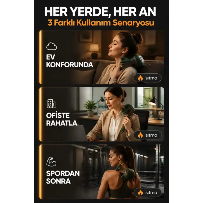 Parmak Gibi Yoğuran Şarjlı Isıtmalı Boyun Sırt Omuz Masaj Cihazı Taşınabilir Model